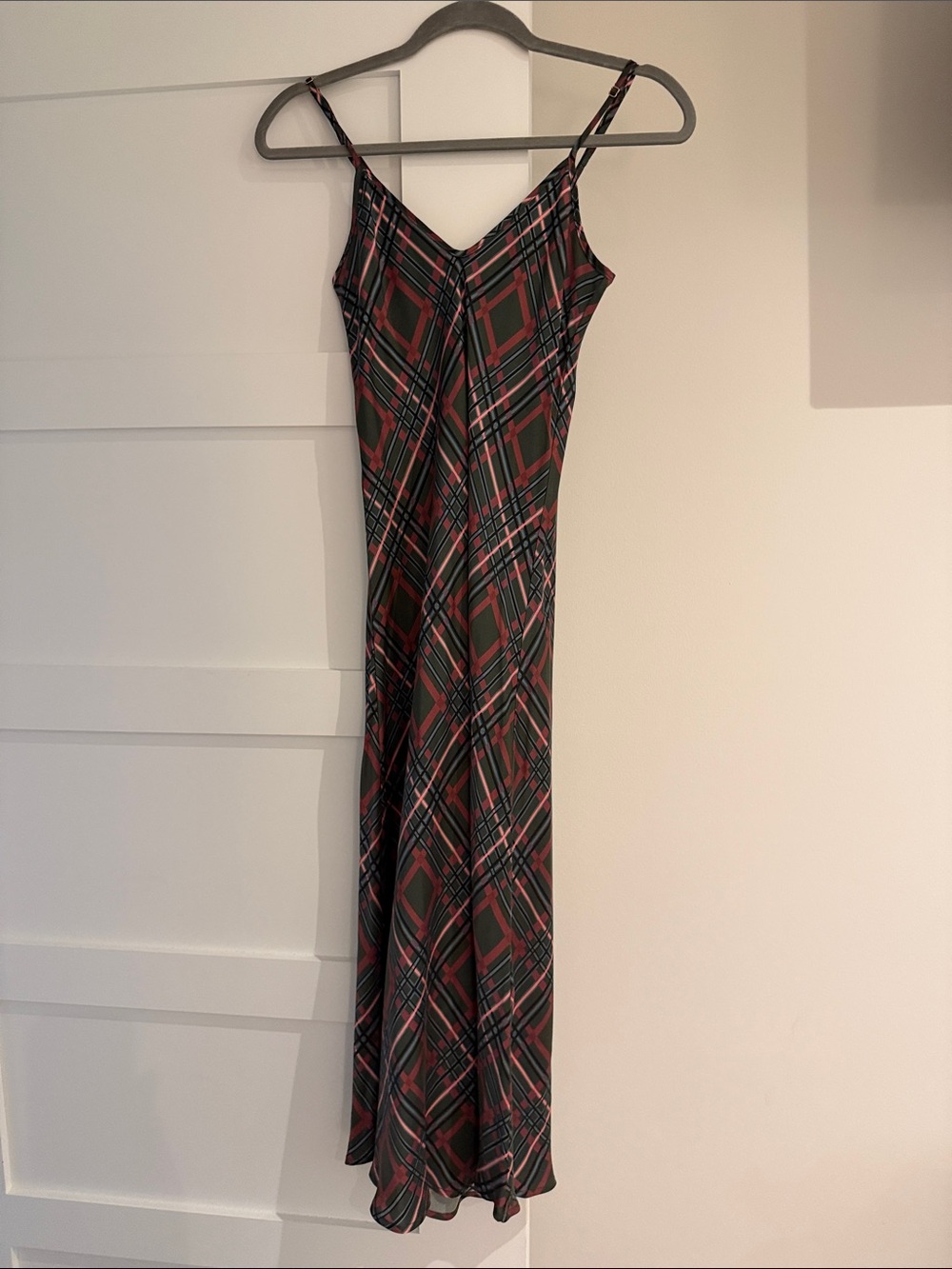Plaid Maxi Slip Dress in Dark Green, Pink and Rosy Mauve.
